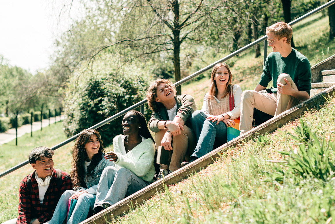 multi-ethnic group of students in language exchange program